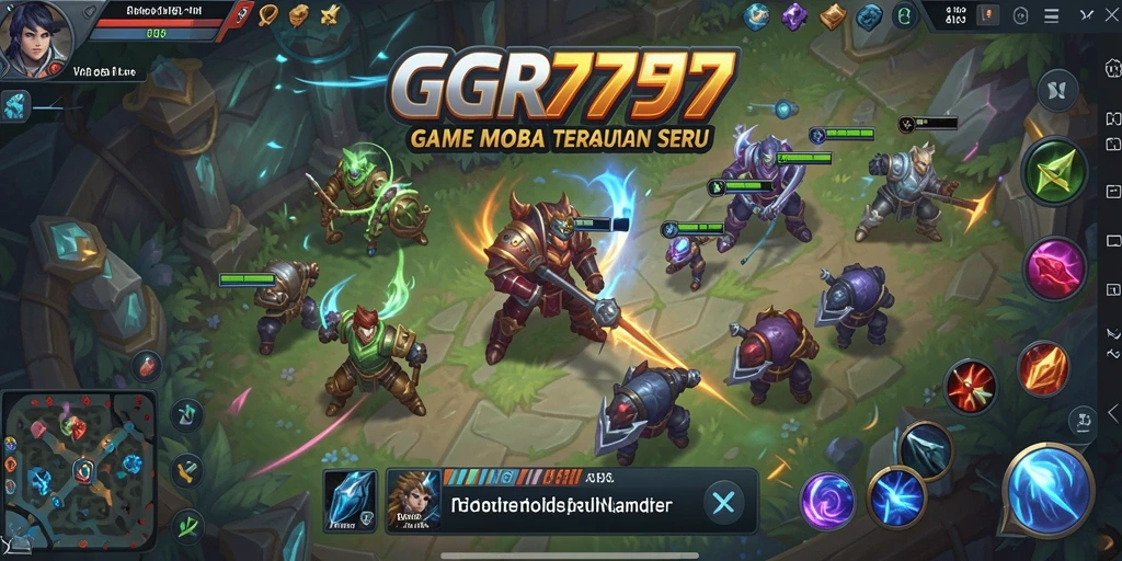 Screenshot GGR7777 menampilkan pertarungan seru antar karakter MOBA.