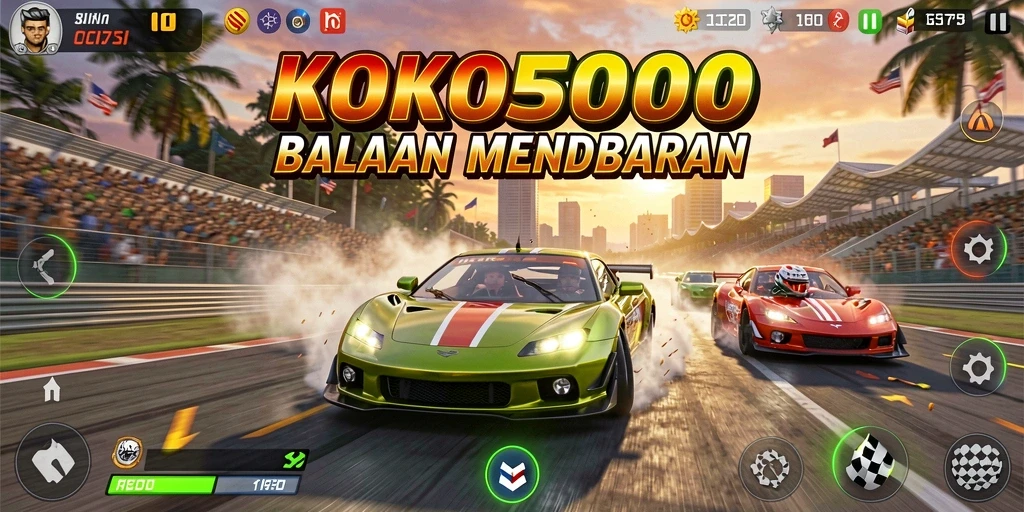 Tampilan balapan seru dalam KOKO5000 dengan grafik yang menawan.